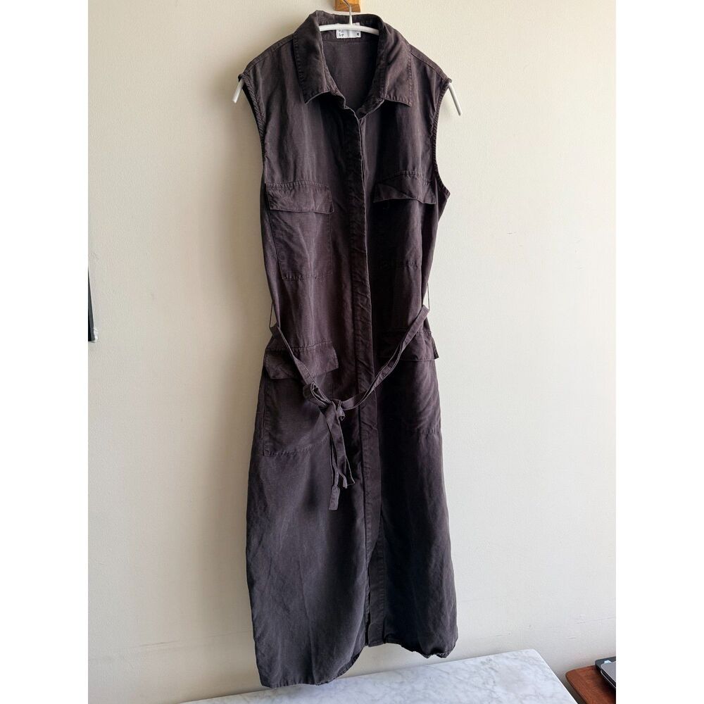 Frank & Oak Brown Lyocell & Linen Shirt Dress w/ Belt (Small / Petite)